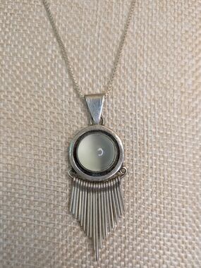 925 Sterling Silver Fringe Pendant Necklace Translucent Cabochon 18"